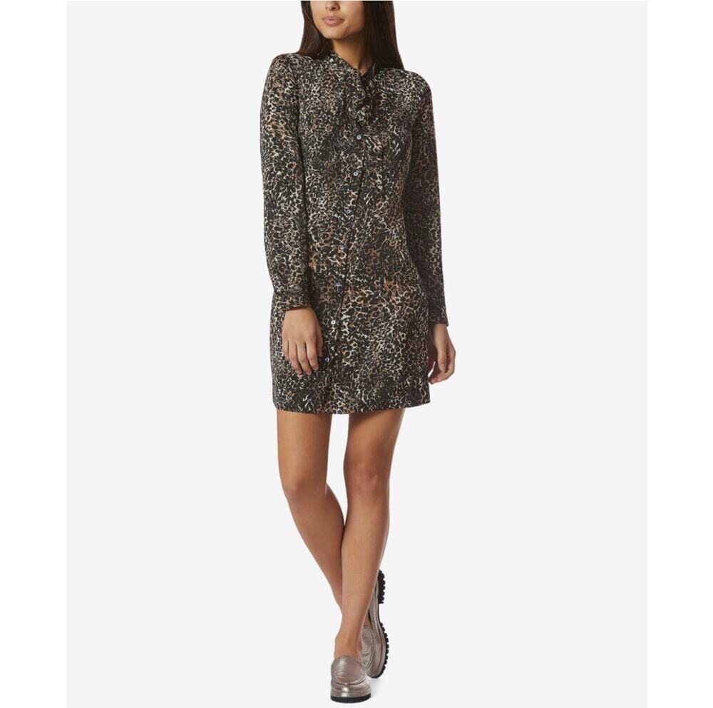 New Avec Les Filles Leopard-Print Shirtdress Women's Size M
